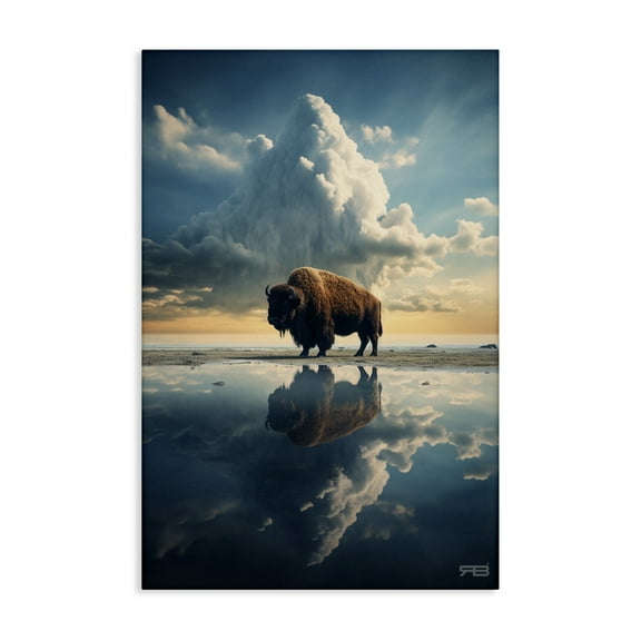 Stupell Industries Bison & Reflective Clouds Landscape Painting Gallery Wrapped Canvas Art Print Wall Art, 16 x 24