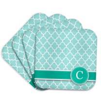 3drose, Personalized Letter C Aqua Blue Quatrefoil Pattern Teal Turquoise Mint Monogrammed Personal Initial, Set of 4 Coasters - Soft