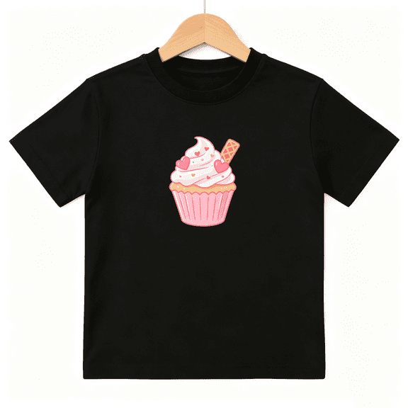 Cute Ice Cream Cupcake Girls Graphic Tee, Sweet Kawaii Dessert 100% Cotton Kids Short Sleeve T-Shirt 4-13Y