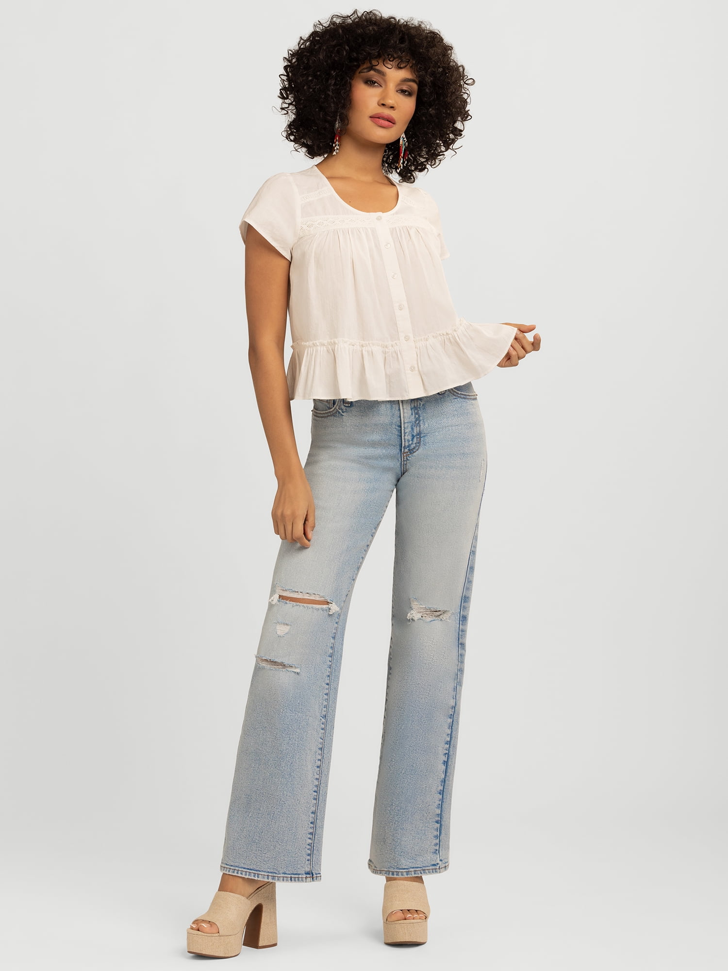 Jessica Simpson Women's Rosa Mid Rise Relaxed Straight Leg Jeans, 32.5" Inseam, Sizes 2-16