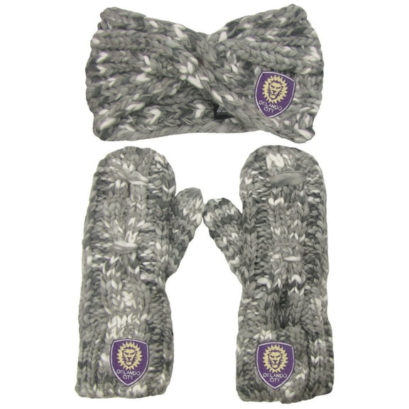 Women's ZooZatz Gray Orlando City SC Marled Headband and Mittens Set