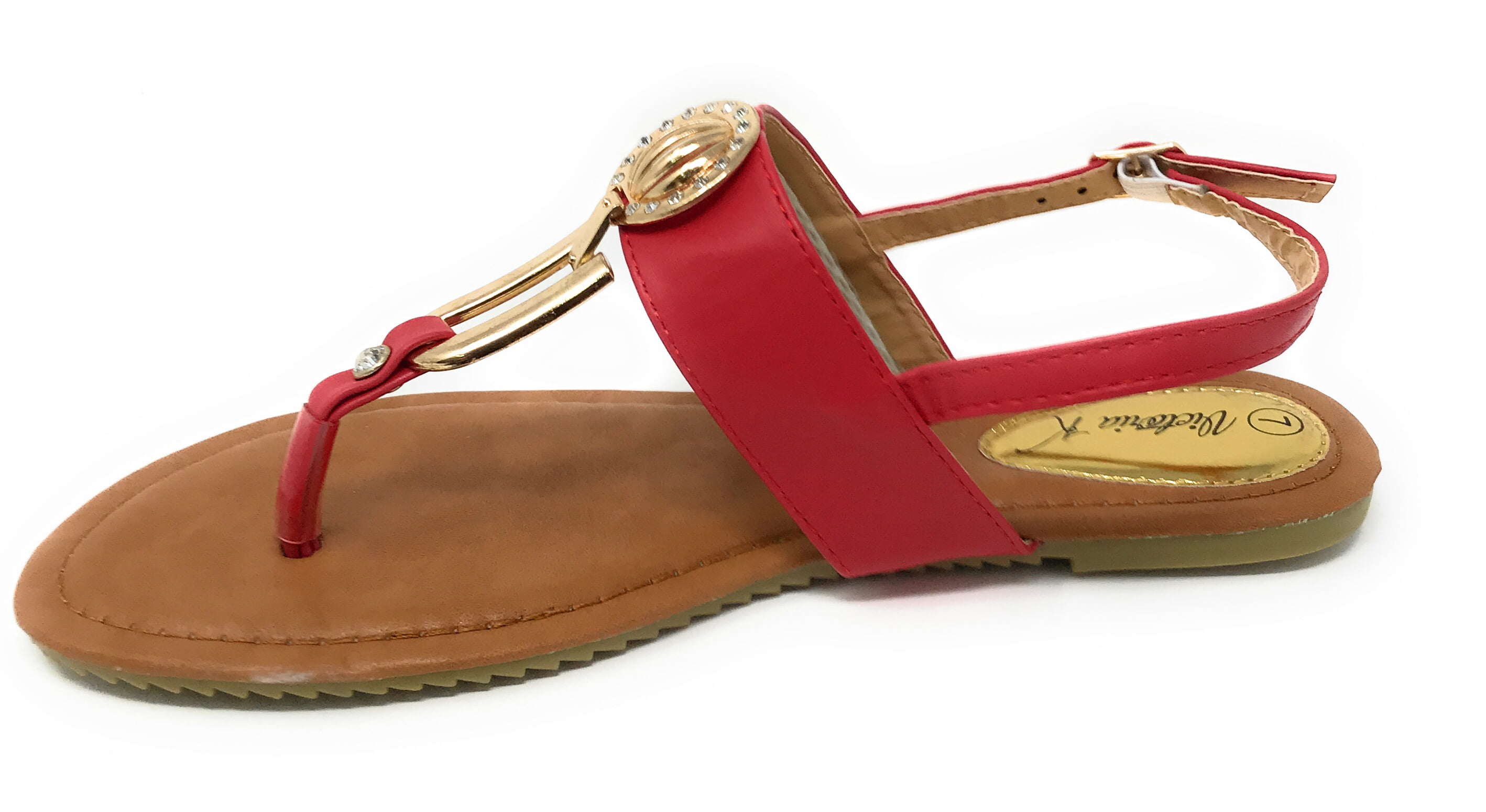 Victoria K Women's Rhinestone and Gold medallion Sandals