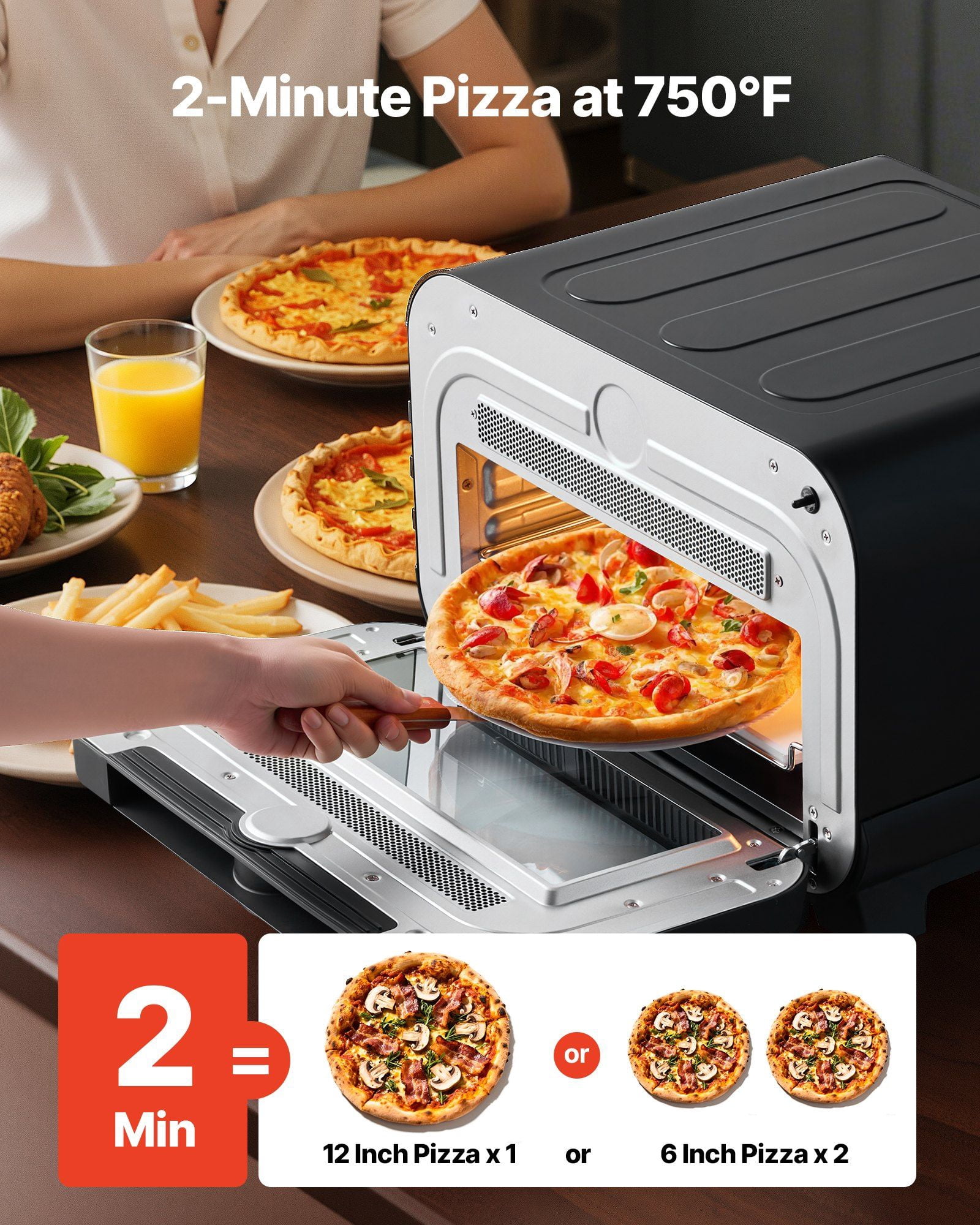 Electric Pizza Oven Air Fryer Combo 12 Inch Indoor Pizza Maker 8 Presets Smart Knob Control 750 Fahrenheit Max Temp IPX4 Waterproof Countertop Cooker with Pizza Stone