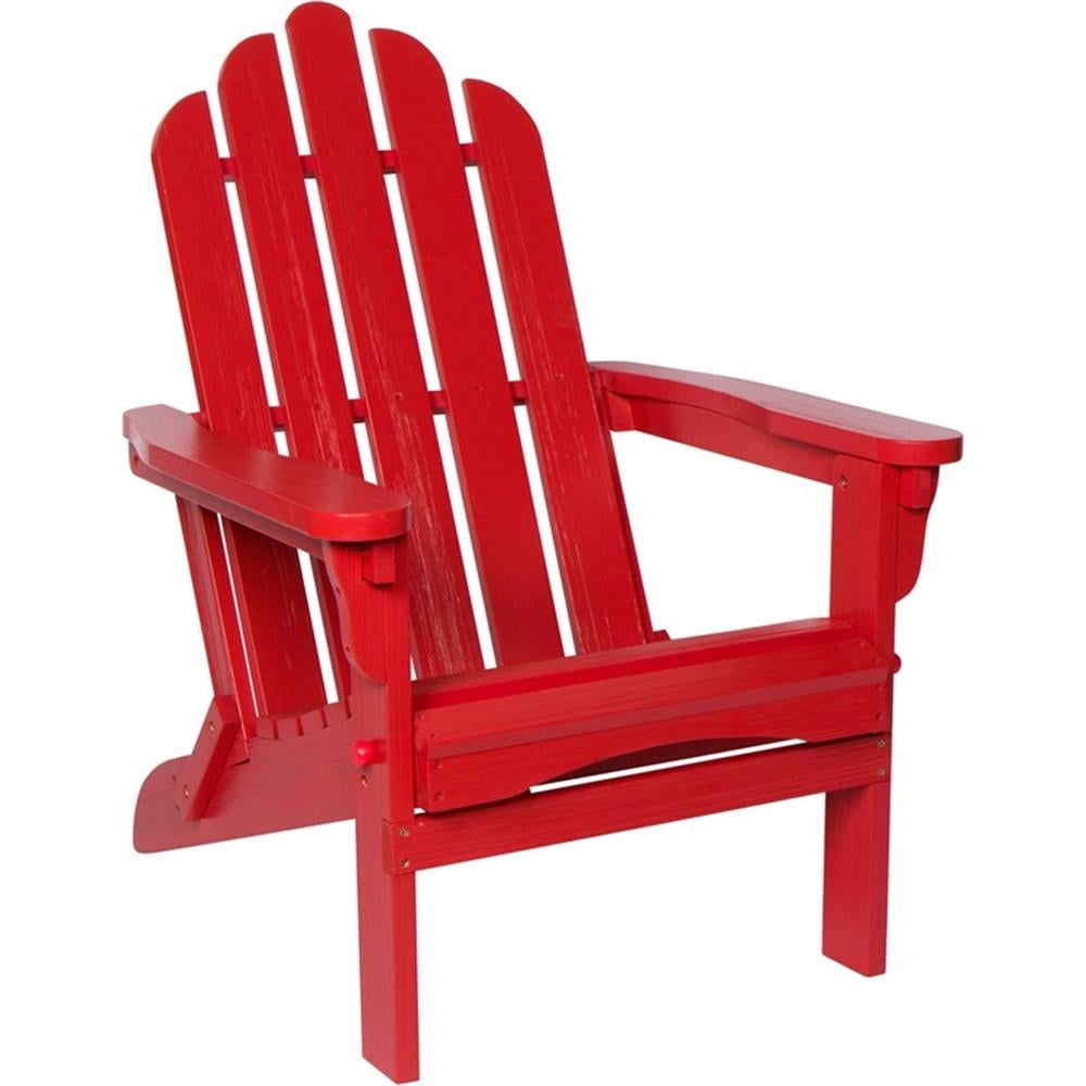 Pemberly Row Traditional Cedar Wood Folding Adirondack Chair in Red