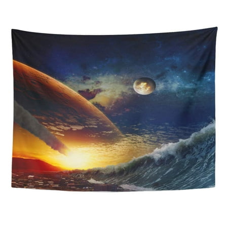 REFRED Apocalyptic Dramatic Giant Tsunami Waves Crashing Small Coastal Town Asteroid Wall Art Hanging Tapestry Home Decor for Living Room Bedroom Dorm 51x60 (Best Small Coastal Towns)