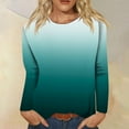 thumbnail image 2 of Black and Friday Deals 2023 Cotonie Women's Gradient Color Sweatshirt Long Sleeve T-shirt Round Neck Pullover 2023 Trendy Casual Tops,Green,L, 2 of 5