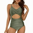 thumbnail image 2 of Stamzod Bathing Suit for Women One Piece Hollow Out Ruched Swimsuit Summer High Cut Swim Suits for Women 2026 Green T XL, 2 of 7