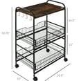 thumbnail image 5 of Kitchen Cart With Side Hooks. 3 Tier Rolling Storage In Rustic Brown, 2 Sliding , 360° Wheels For & Dining Room Organization Brown. Tier, Hooks Efficient And, 5 of 6