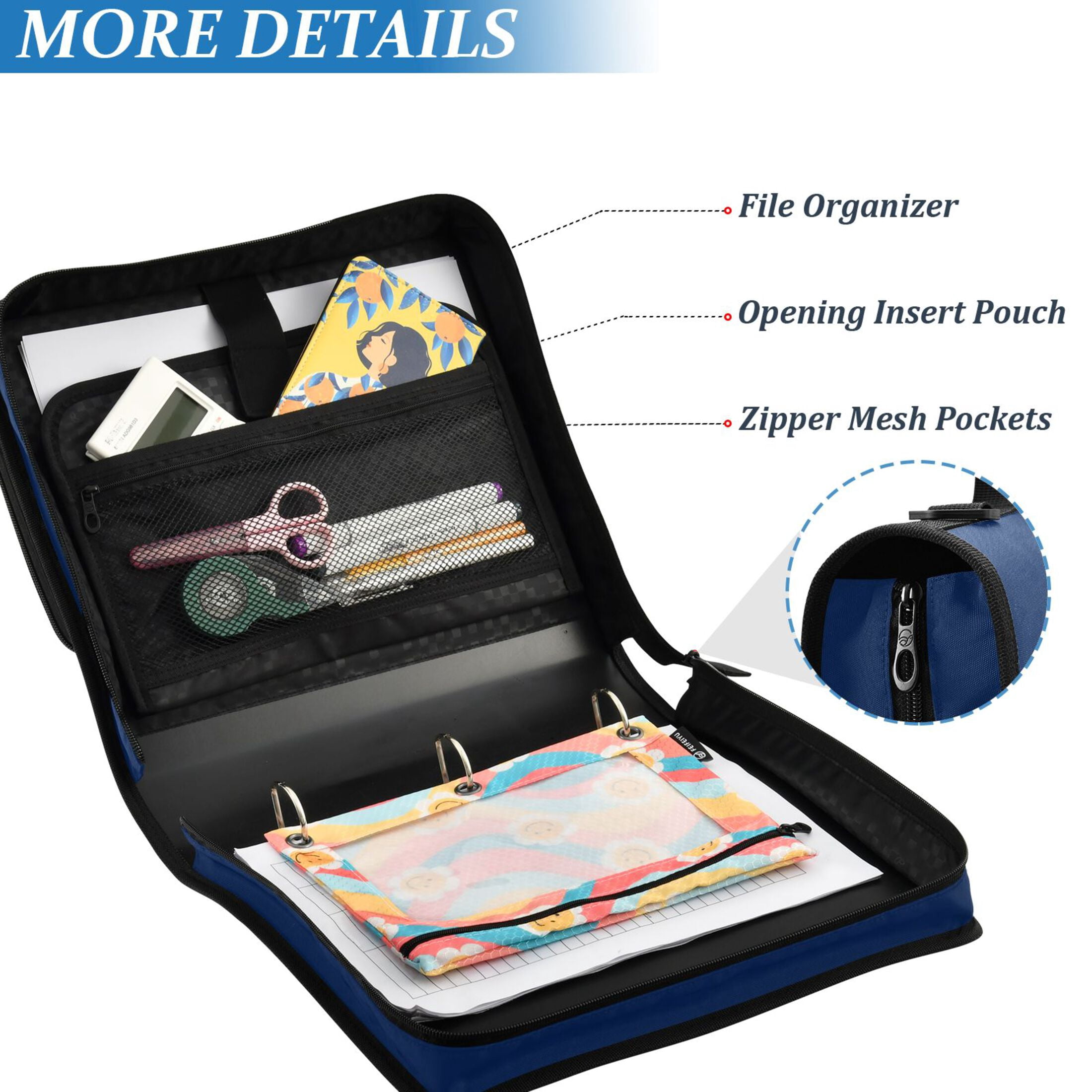 ALAZA Zipper Binder Dark Blue Paint 3 Ring Trapper Keeper File Folder Organizer Bag