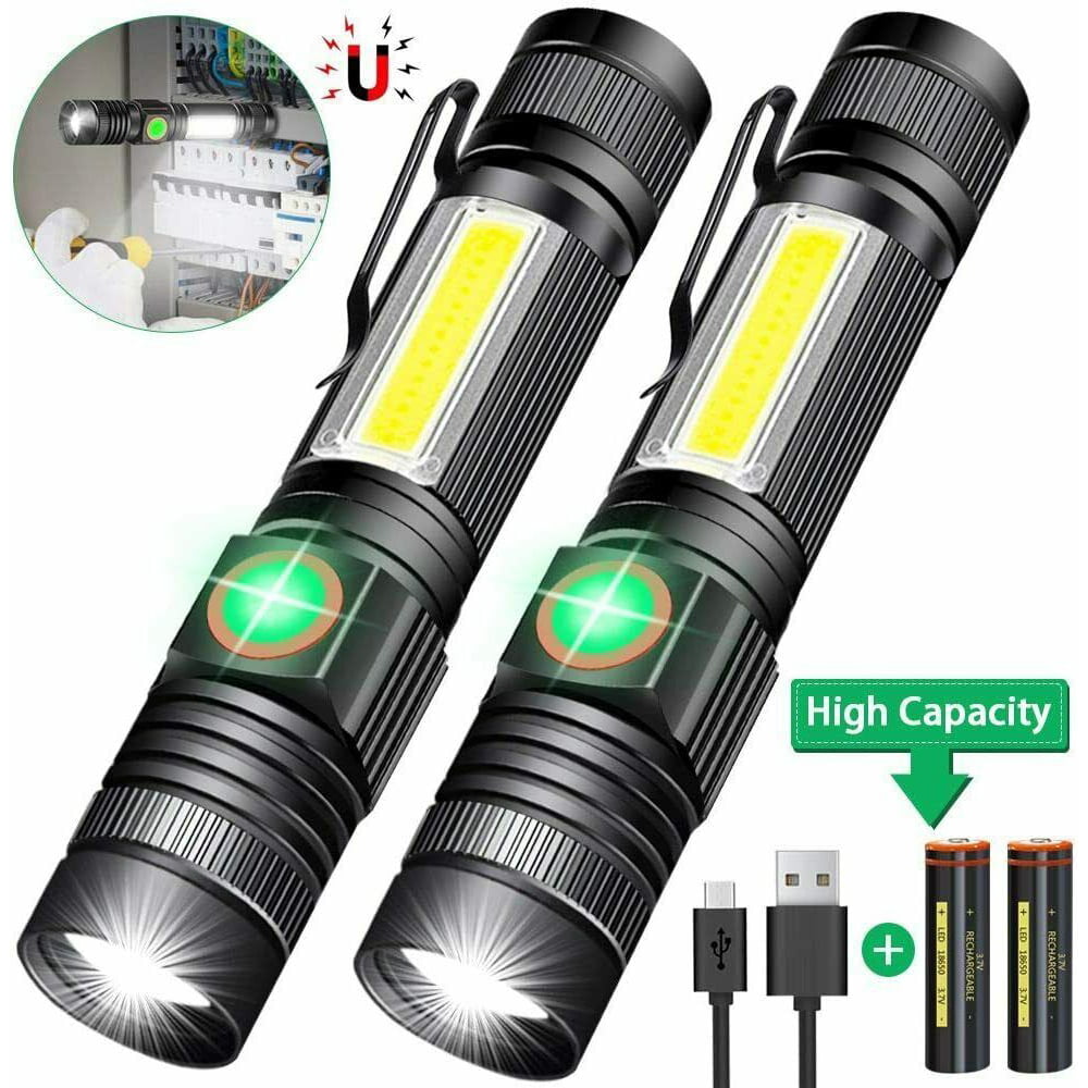 Torches 2-Pack Magnetic LED Torch Super Bright COB Flashlight USB Rechargeable  Torches Camping - Walmart.com
