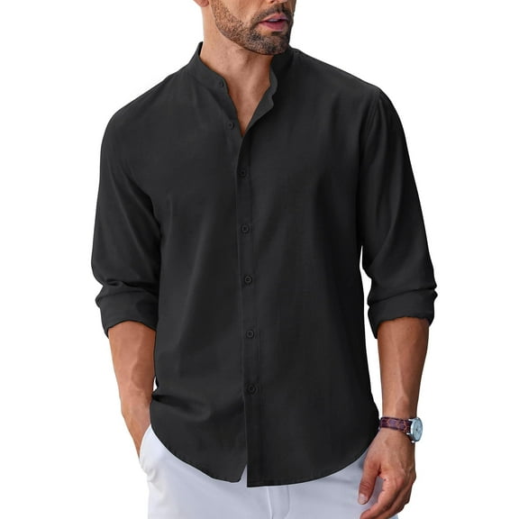 COOFANDY Mens Band Collar Dress Shirt Oxford Casual Shirt Untucked Button Down Shirt