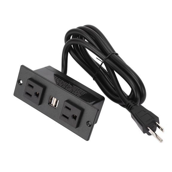 Recessed Power Strip 2 AC Outlets 2 USB Ports Furniture Desktop Embedded Power Socket 1.5m Cable US Plug 125V