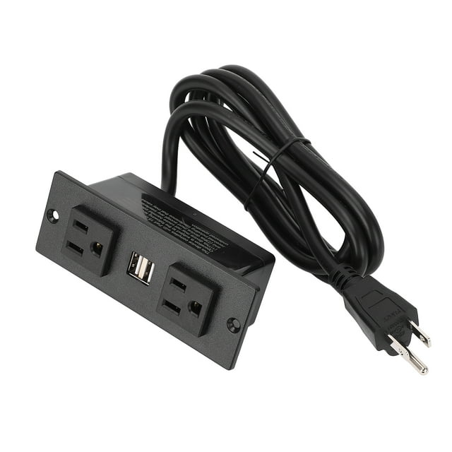 Recessed Power Strip 2 AC Outlets 2 USB Ports Furniture Desktop Embedded Power Socket 1.5m Cable US Plug 125V