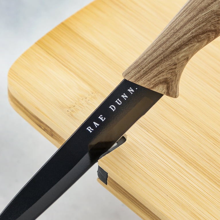 Rae Dunn Bamboo Board & Knife Set Black Brand New