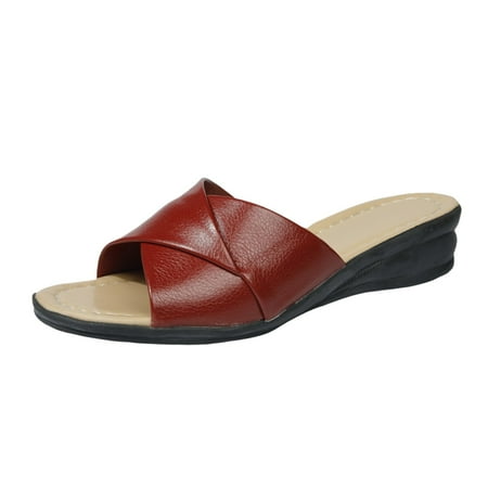 OJSFQUFP Womens Flip Flops Women s Summer Fashion Leather Open Toe Cool Slippers Casual Comfortable Outdoor Beach Slippers Slipper Shoes for Women Red 39