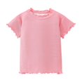 thumbnail image 3 of Feancey Toddler Girls Summer Tops Ribbed Knit Casual Kids T Shirts Ruffle Short Sleeve Crewneck Cute Tees Solid Color Tshirt Holiday Gifts Pink 6 Years, 3 of 10