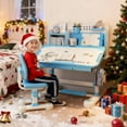 thumbnail image 2 of Kids Study Desk and Chair Set with Book Shelves, Fast Delivery US-Multi Functional Height Adjustable Children School Study Desk with Tilt Desktop, Bookstand, Foot Pedal, Hook and Storage Drawer, 2 of 9