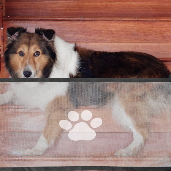 BESTYASH Indoor Outdoor Dog Gate with Breathable Mesh and Convenient Paw Print Door