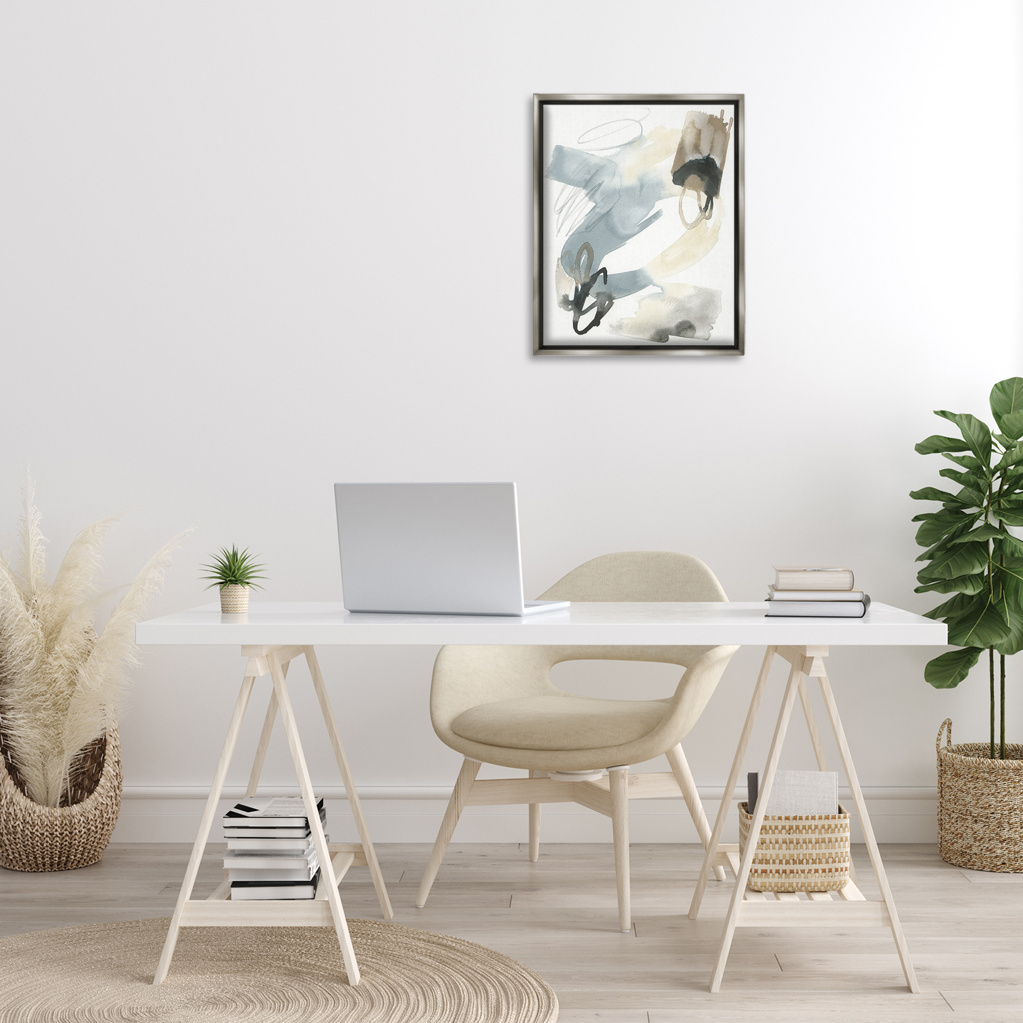 Stupell Industries Watercolor Paint Strokes Abstract Painting Gray Floater Framed Canvas Art Print Wall Art, 17 x 21