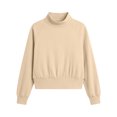 thumbnail image 6 of thefmos Women's Round Neck Long Sleeve Cropped Pullover Top Solid Color Casual Blouse Fashion Fall Winter Clothes, Khaki 2XL, 6 of 6