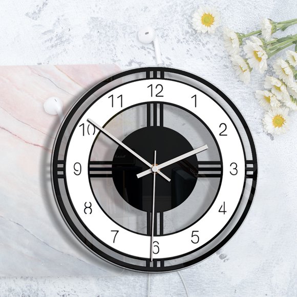 Elegant Black & White Round Acrylic Wall Clock with Vintage Design - Durable Transparent Decorative Timepiece for Living Room & Bedroom, Accurate Sweep-Second Movement, Easy Installation, Stylish