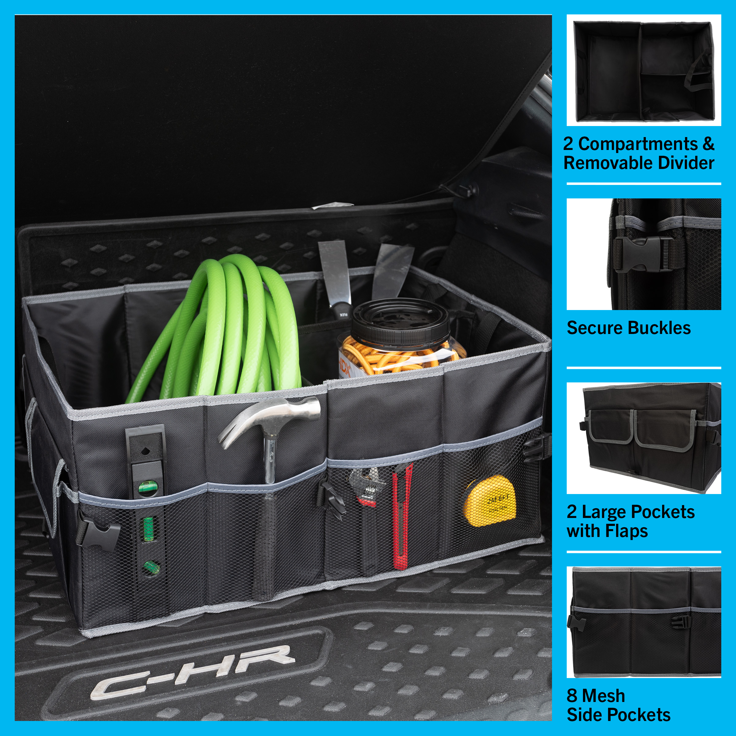 Stalwart Folding Car Trunk Organizer - Car Storage for SUV, Truck, or Sedan
