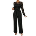 thumbnail image 2 of Women'S Lace Patchwork Round Neck Long Sleeve Formal Jumpsuit Solid Color Casual One-Piece Pants Black M, 2 of 10