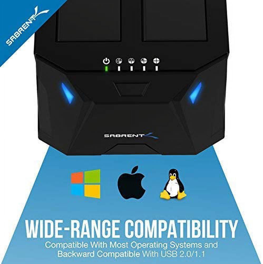 Sabrent USB 3.0 to SATA I/II/III Dual Bay External Hard Drive Docking Station for 2.5 or 3.5in HDD, SSD with Hard Drive Duplicator/Cloner Function [10TB Support] (EC-HD2B)