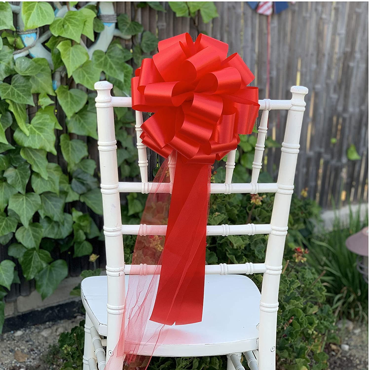 Big Decorative Red Ribbon Pull Bows with Long Tails - 9" Wide, Set of 6, 4th of July, America 250 Anniversary, Mother's Day, Wreath, Fundraiser, Gift Basket, Patriotic, Team Colors, School Graduation