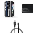 thumbnail image 1 of Accessory Bundle for Galaxy Z Fold 4: Slim Snap-On Case (Thin Blue Line Skull), Rear Camera Glass Protector, Nylon Braided USB-C to USB-A Cable (3 Feet), 1 of 8
