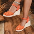 thumbnail image 2 of Rokment Womens Boho Beach Crochet Espadrilles Wedges Dress Sandals Spring Summer Fashion Casual Lace Closed Toe Platform Chunky High Heels for Woman Bride Wedding Vacation Orange Size 9, 2 of 5