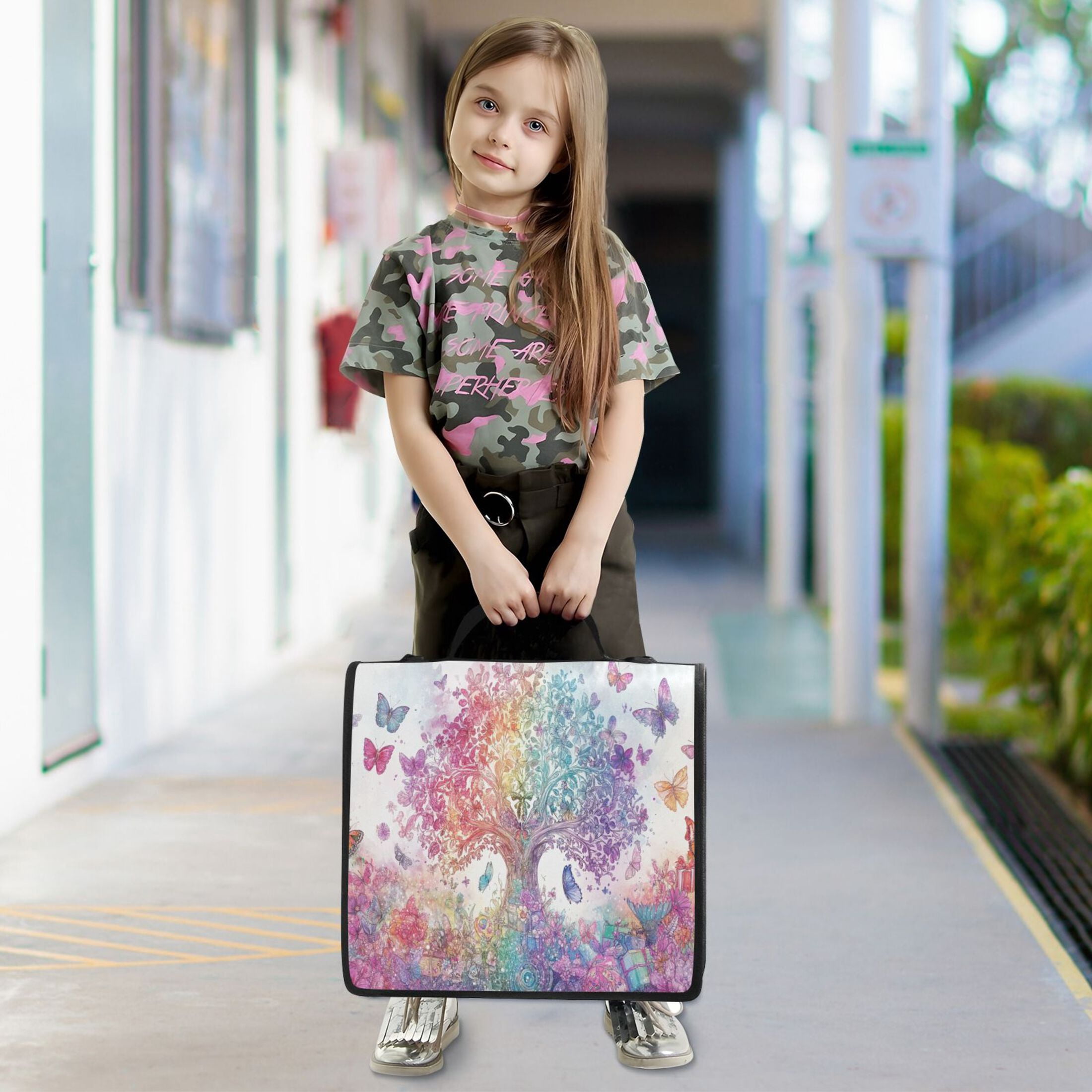 YAZAOO Zipper Binder trapper keeper Documents Organized Design Colorful Tree and Butterflies Printed