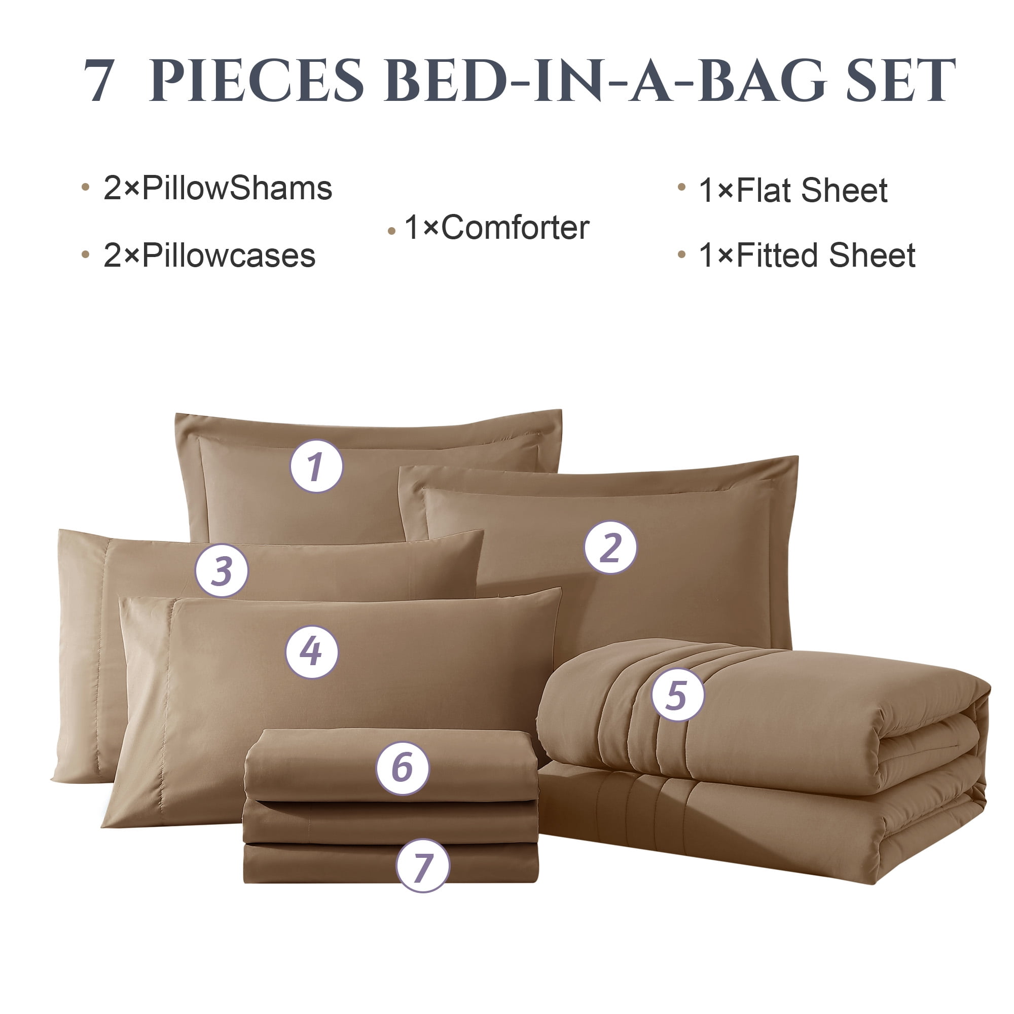 Amberspace 7-piece Bed in a Bag Comforter Set with Sheets,Deep Brown,Queen