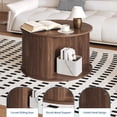 thumbnail image 4 of EDTara Table Basse Ronde de 28 Pouces, Base Cannelée Mi-Siècle Moderne avec Rangement Caché et Porte Tambour Coulissante, 4 of 7