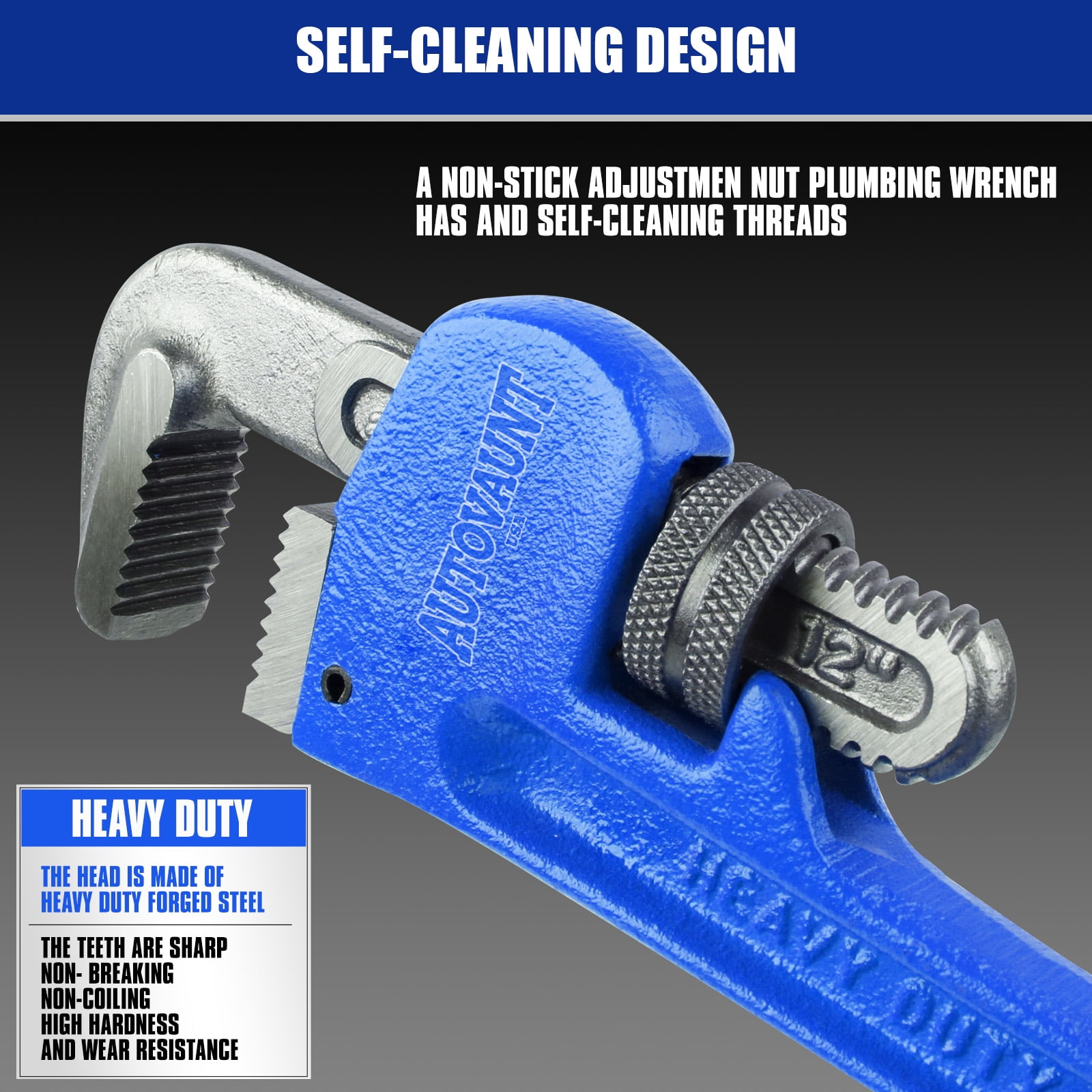 4 Pack Heavy Duty Pipe Wrench Set, Adjustable 8" 10" 12" 14" Soft Grip Plumbing Wrench Set with Storage Bag