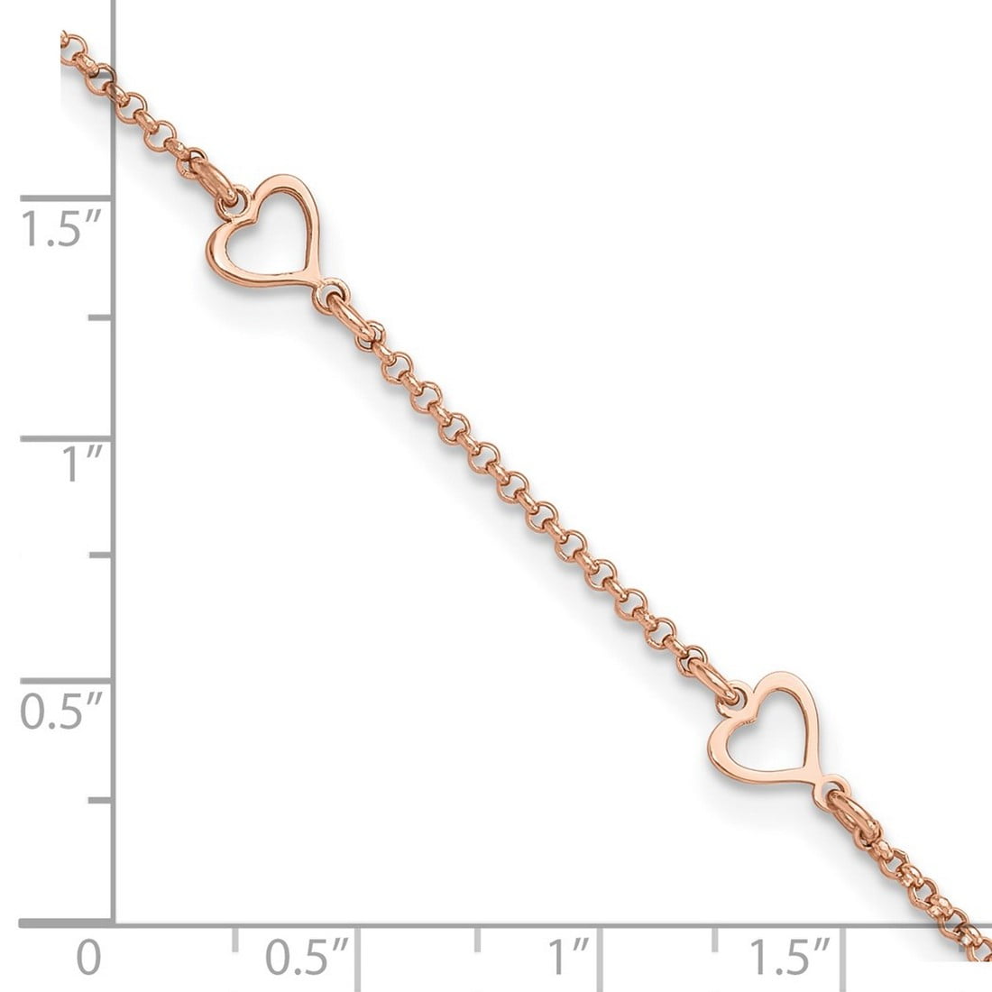 6mm 925 Sterling Silver Rose Tone Love Hearts Plus 1in Extension Anklet 9 Inch Anklet for Women