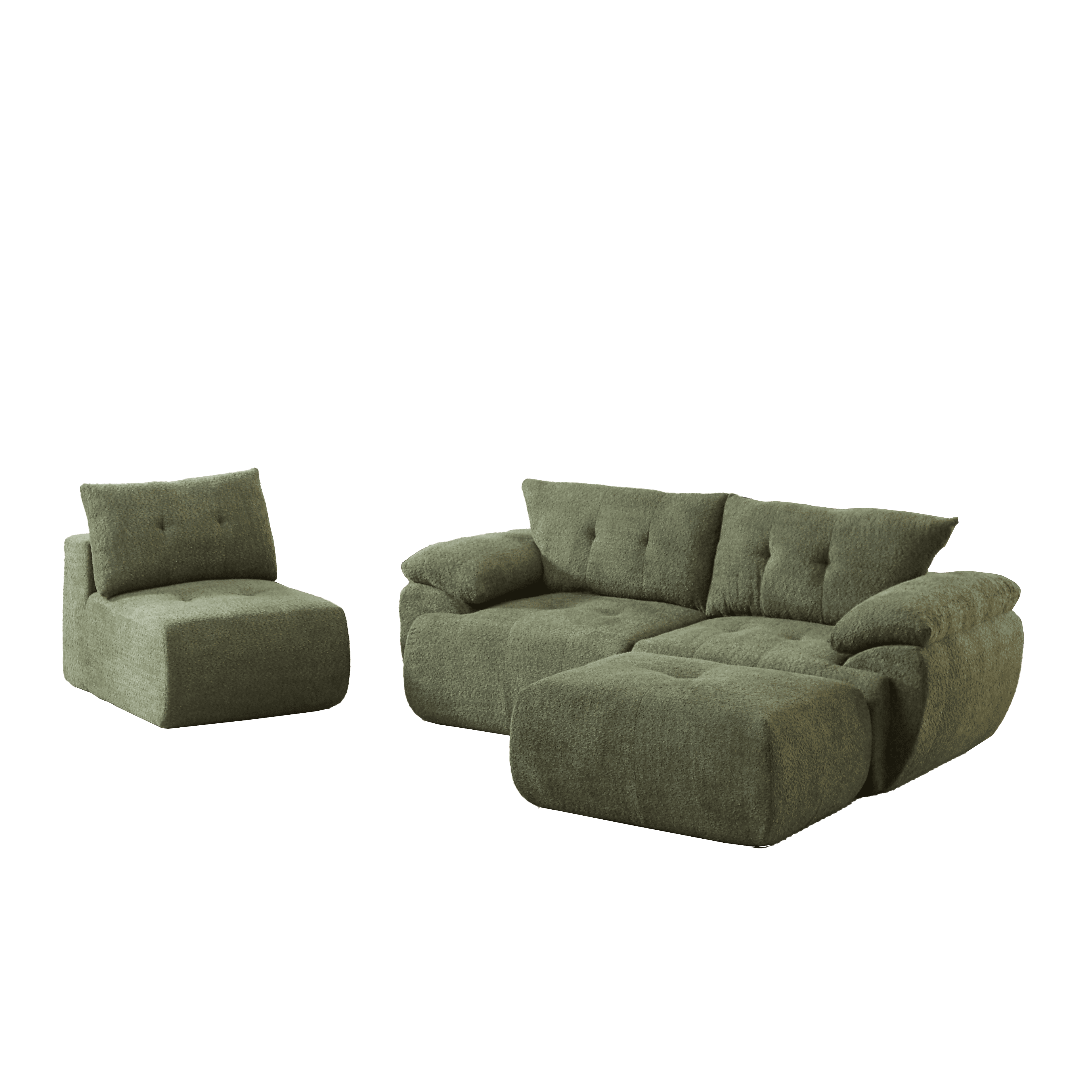 Leumius 115" L-Shaped Modular Sectional Sofa with Chaise,Boneless Comfy Chenille Fluffy Couch with Deep Seat and Curved Horn Backrest,Flexible Module Combination for Living Room, No Assembly,Green