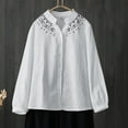 thumbnail image 2 of ShomPort Cotton Linen Shirts for Women Embroidered Button Down Blouses Vintage Round Neck Long Sleeve Tops, 2 of 2