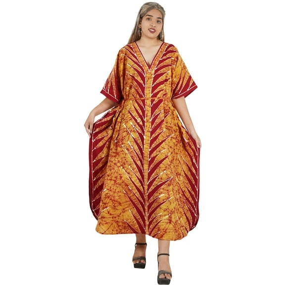 HAPPY BAY Women's Summer Loose Caftan Long Casual Mumu Loungewear Dashiki House Dresses 2X-3X Tawny, Leaves