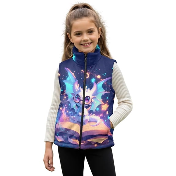 Pzuqiu Dragon Girls Sleeveless Vests 2T Fall Winter Clothes Stretchy Comfortable Winter Lightweight Sleeveless Fleece Jacket with Pocket Wind Proof for Outdoor Activities
