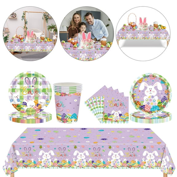 Tupukom Easter Decorations Indoors Easter Party Tablecloth Spring Bunny Eggs Party Supplies Disposable Paper