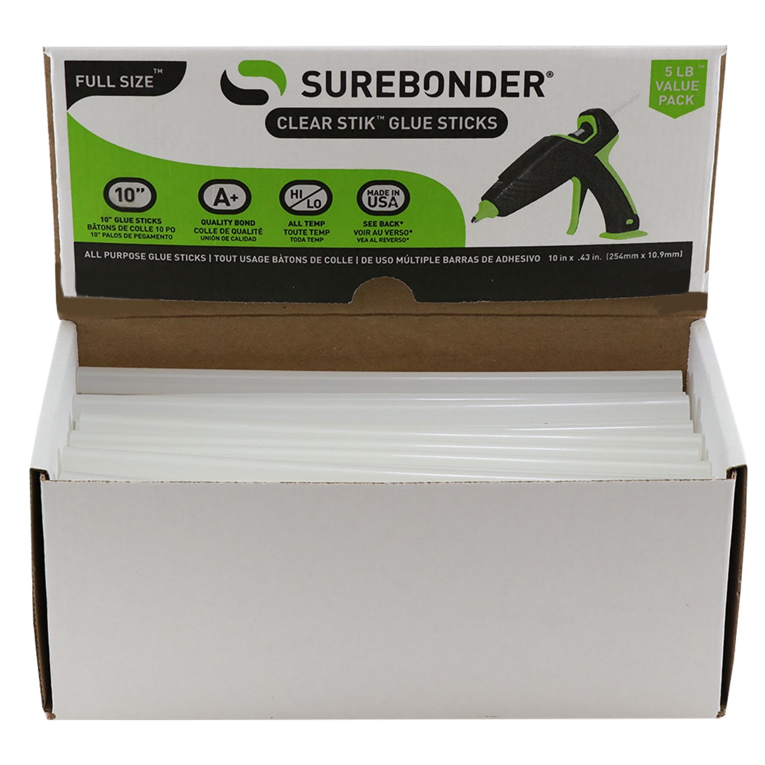Surebonder DT-90R10 Full Size 10" Clear Glue Sticks - Dual Temperature - 5lb box, approx. 90 sticks