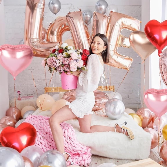 EclipseJewels 20 Pack Red & Rose Gold Love Balloons, Valentine's Day Birthday Wedding Party Decorations, Heart-shaped Latex Balloon Assortment,Multicolor