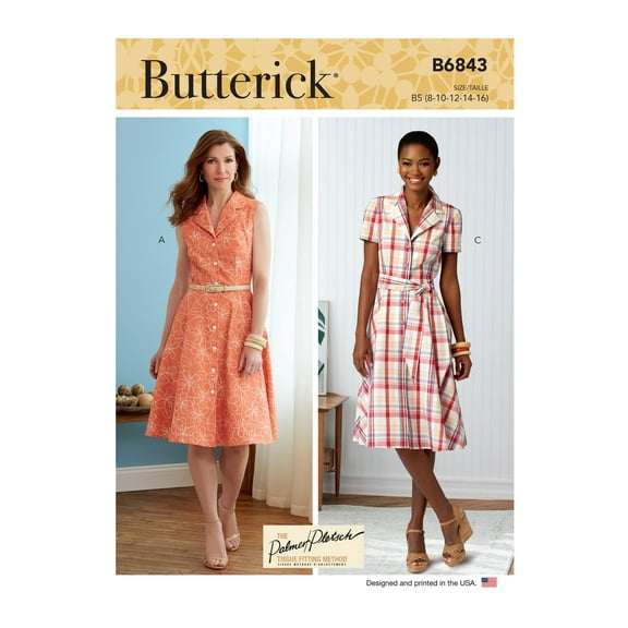 Butterick Sewing Pattern 6843 - Misses' Shirtdresses & Sash, Size: B5 (8-10-12-14-16)