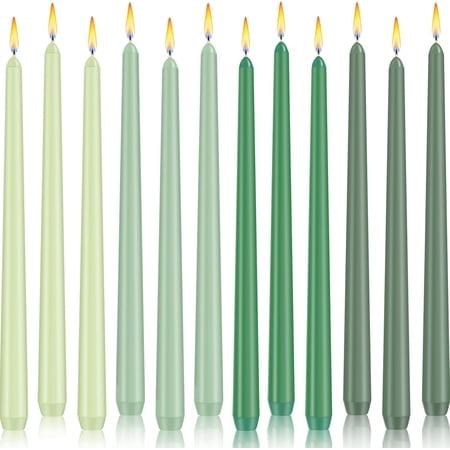 12 Pack Taper Candles, 10 Inch Green Long Tall Tapered Candles, Dripless and Smokeless Unscented Candlesticks, Dinner Candle for Wedding, Party, Christmas, Home Decor (Green Gradient)