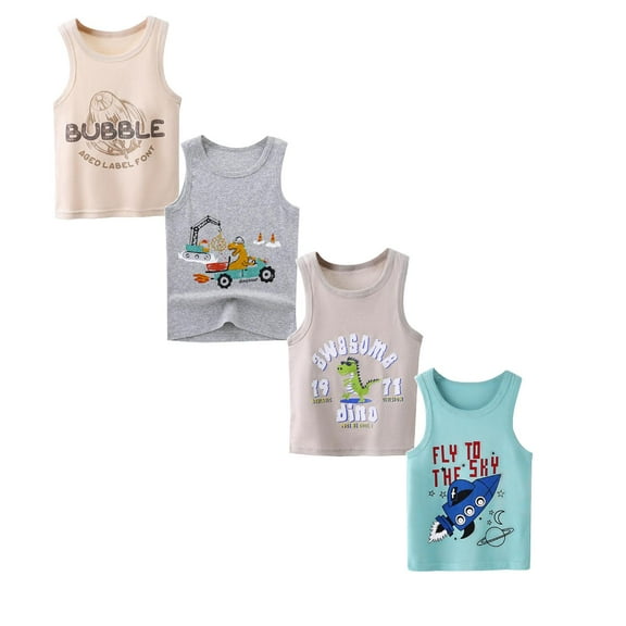 Toddler Boys Graphic Tank Tops 3 Pack- Sleeveless Summer Casual Cotton Undershirts Tops