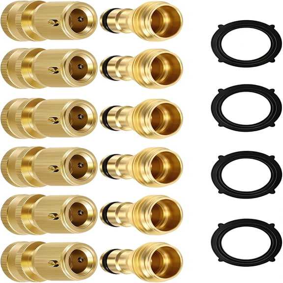 ZHZFKQ RainPoint Quick Connect Hose Fittings 3/4" GHT - Solid Brass Garden Hose Connectors, No-Leak Design & Universal Fit for Instant Connection (6 Sets)