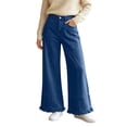 thumbnail image 3 of Zulora Women's Fashion High Waist Straight Leg Jeans Ruffle Hem Denim Long Pants with Pockets Button Zipper Casual Trouser, 3 of 9
