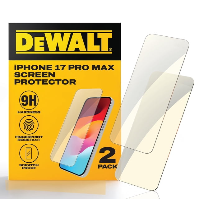 Protector de pantalla DEWALT de vidrio templado resistente para iPhone 17 Pro Max