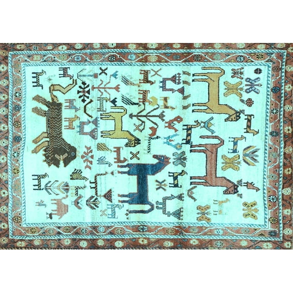 Ahgly Company Indoor Rectangle Animal Light Blue Traditional Area Rugs, 7' x 9'
